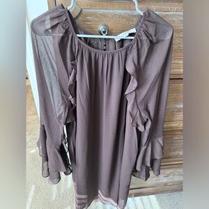 LOFT Brown Ruffle Blouse